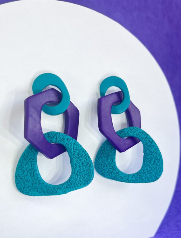 Turquoise & purple dark hollow Mutlinks - handmade earrings