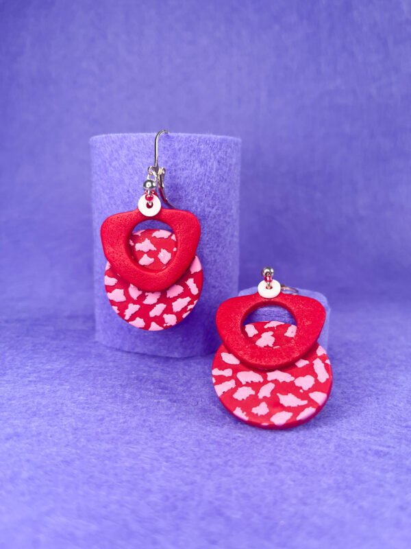 Dangle Red pink texture handmade bold earrings - Image 2