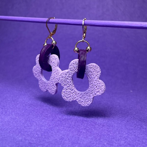Flower lila purple mini dangles handmade earrings - Image 2