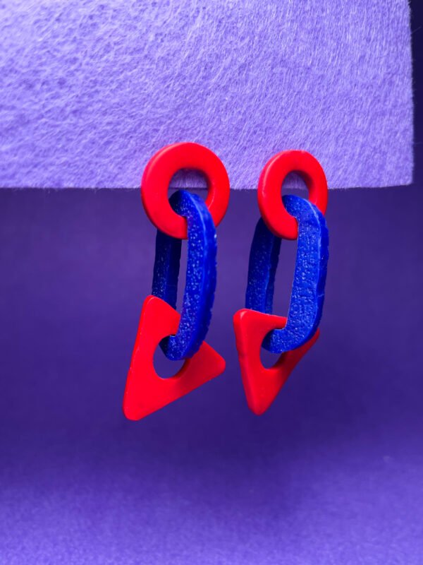 Red and blue geometrical Mutlinks - handmade earrings