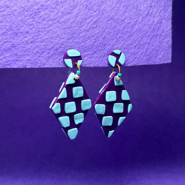 Rombo purple & mint texture handmade earrings