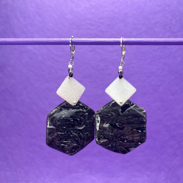 Black and white glossy handmade earrings