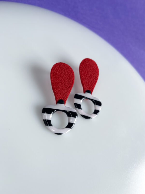 Red and stripes modern handmade earrings - Image 2